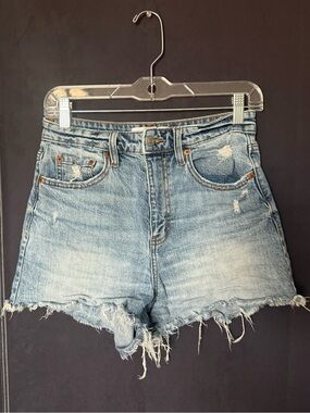 Daze Light Blue Distressed High-Rise Denim Shorts